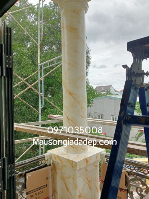 Sơn giả ngọc thạch - cột giả đá 3D - vẽ vân đá sơn giả cẩm thạch đẹp - sơn giả đá 2