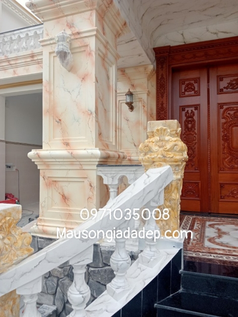 Sơn giả ngọc thạch - cột giả đá 3D - vẽ vân đá sơn giả cẩm thạch đẹp - sơn giả đá 1