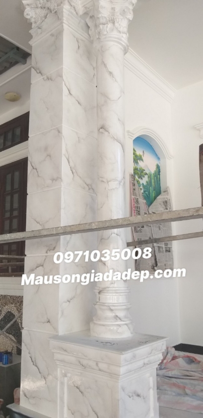Mẫu Sơn Giả Đá Màu Trắng Xám - Sơn Cột Giả Đá Cẩm thạch Trắng Sứ Đẹp 2